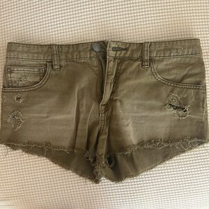 Free People|Army Green Fray Hem Cutoff Shorts